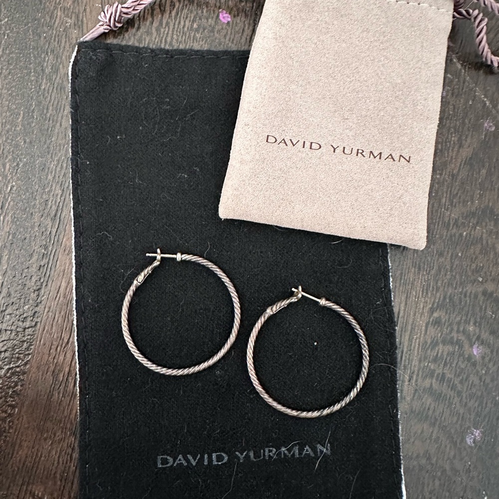 David Yurman Silver Twisted Hoops